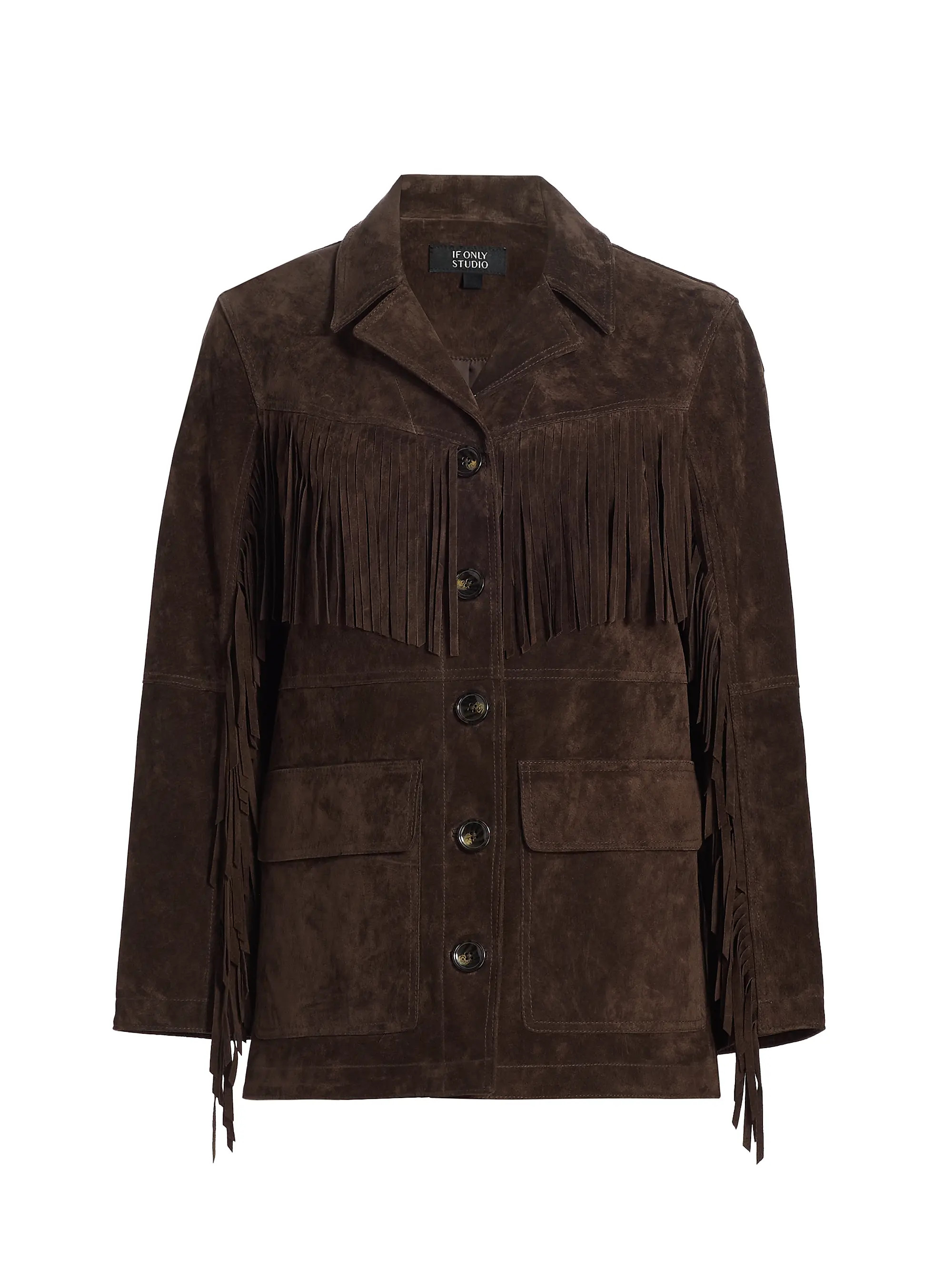 If Only Studio Fringe Suede Button-Front Jacket | Saks Fifth Avenue | Saks Fifth Avenue