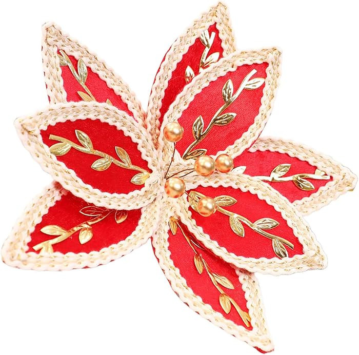 Christmas Decor Poinsettia Pick Layered Flower Accent, Red | Amazon (US)
