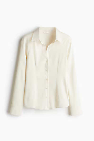H & M - Fitted Satin Shirt - White | H&M (US + CA)