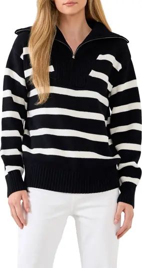 English Factory Stripe Cotton Zip Pullover | Nordstrom | Nordstrom