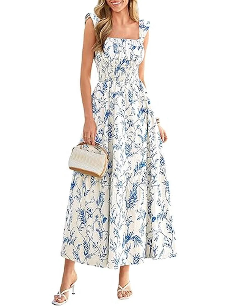 PRETTYGARDEN Floral Dress for Women Summer Boho Maxi Sundresses Smocked Long Flowy Spring Beach W... | Walmart (US)