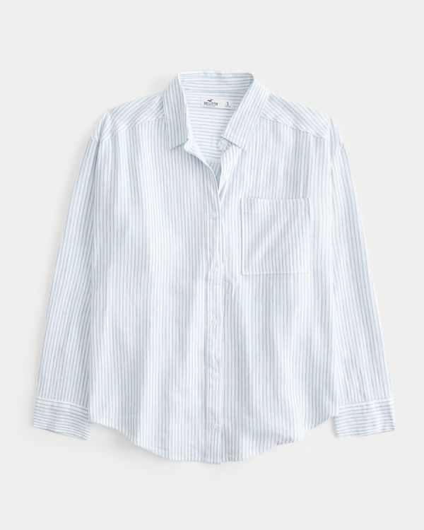 Oversized Linen Blend Button-Through Shirt | Hollister (US)