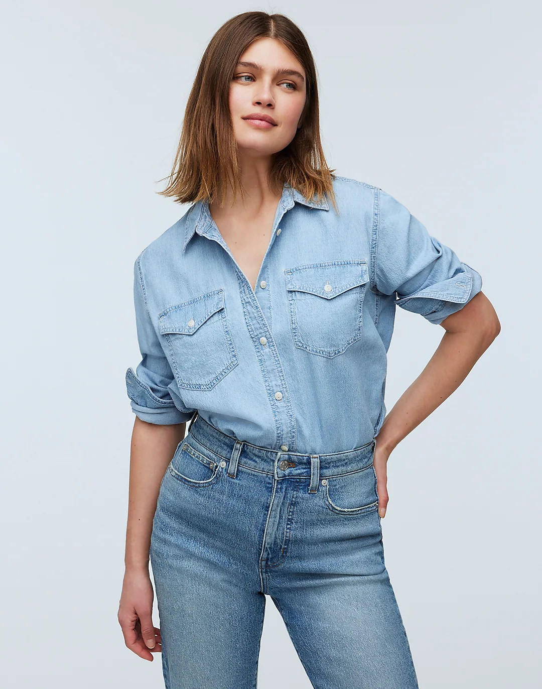 Denim Western Button-Up Shirt in Landrea Wash | Madewell