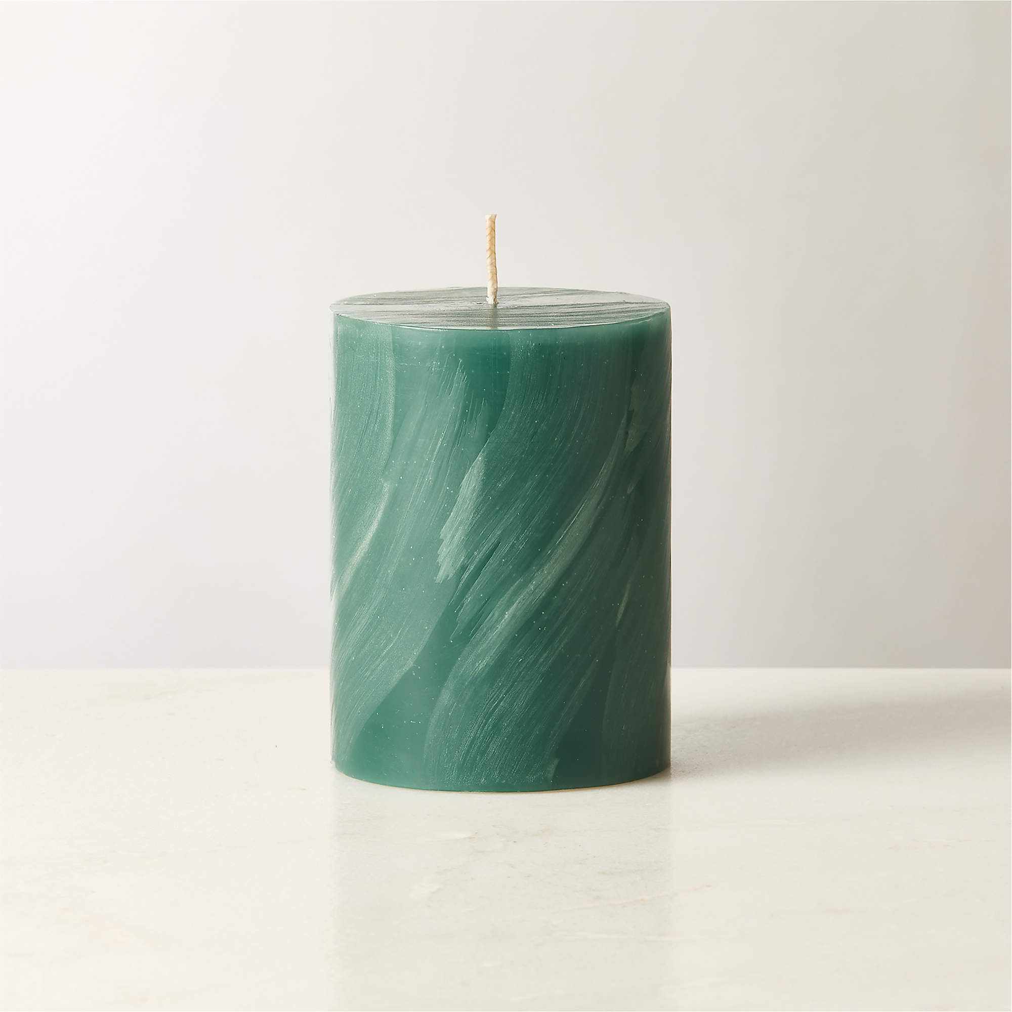 Tour Green Swirl Pillar Candle 3"X4" + Reviews | CB2 | CB2