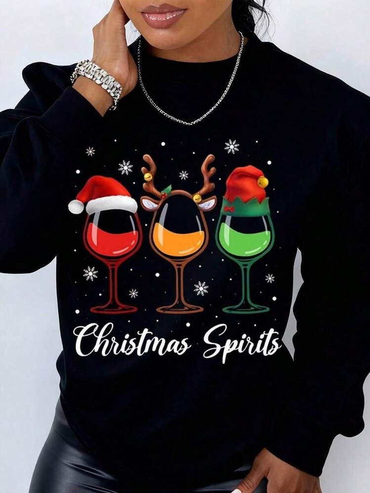 Women Christmas Spirit Wine Glass Christmas Sweater  | SHEIN