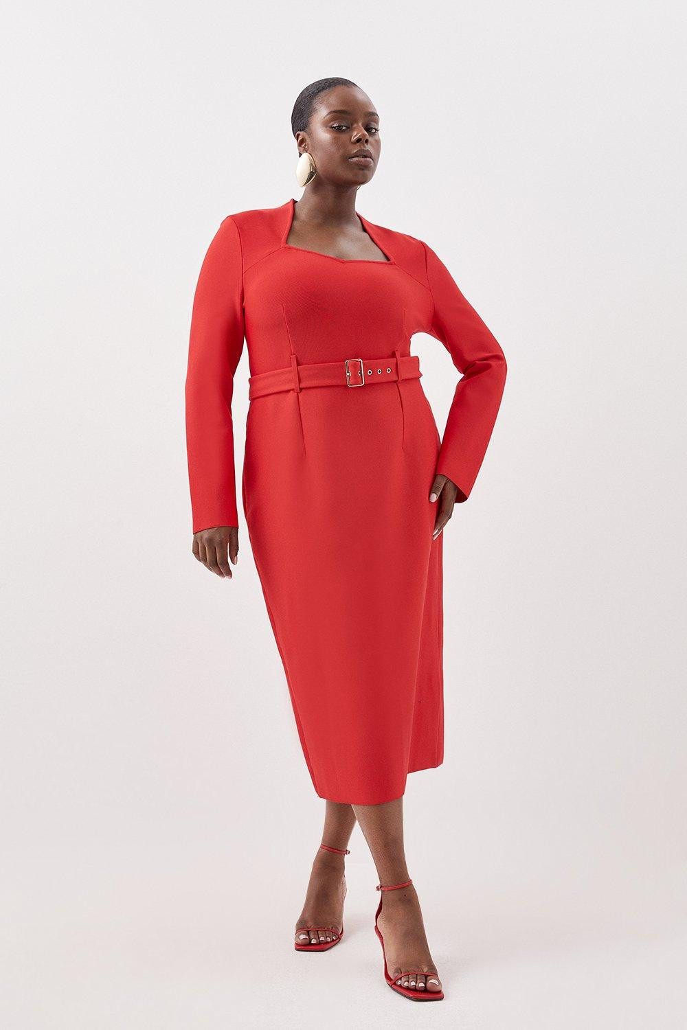 Plus Size Bandage Figure Form Knit Belted Midi Dress | Karen Millen UK + IE + DE + NL