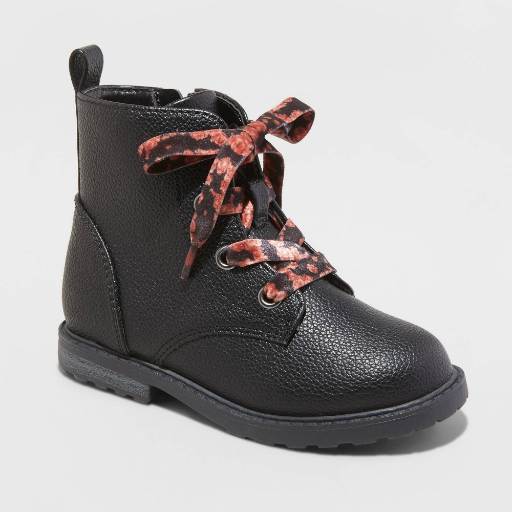 Toddler Girls' Giovanna Lace-Up Zipper Combat Boots - Cat & Jack Black 7 | Target