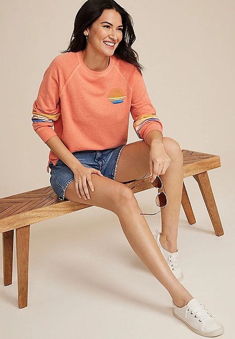 Sun Embroidered French Terry Sweatshirt | Maurices
