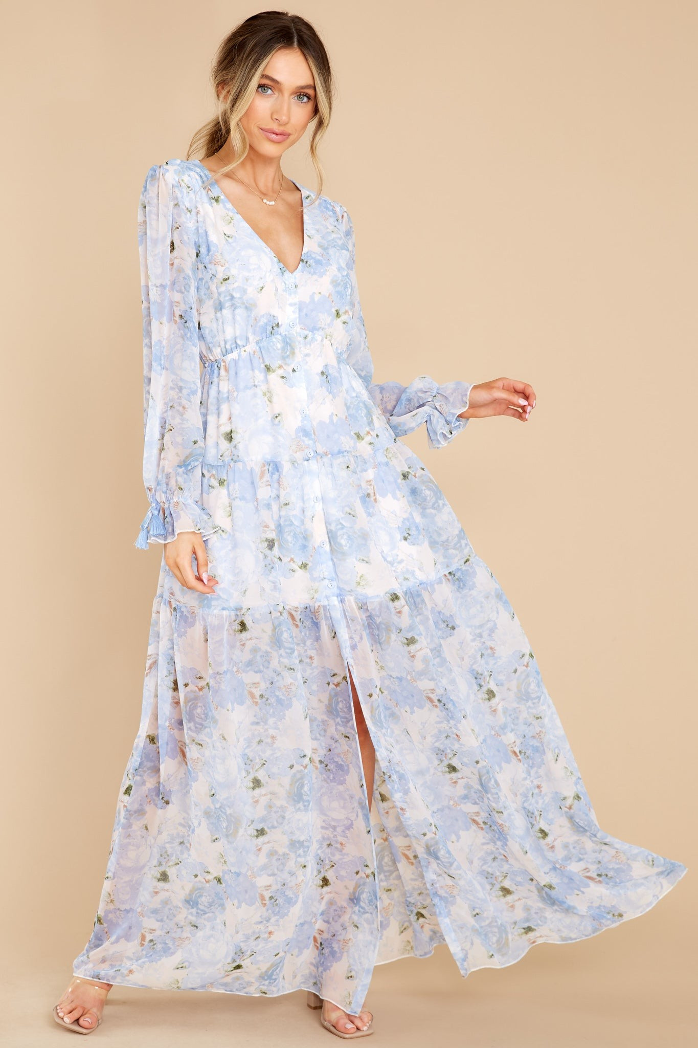 Blue Floral Maxi Dress - Baby Shower Dresses | Red Dress 