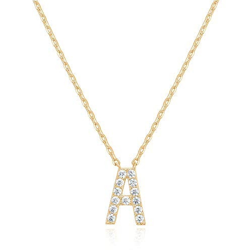 PAVOI 14K Yellow Gold Plated Cubic Zirconia Initial Necklace | Letter Necklaces for Women | A Initial | Amazon (US)