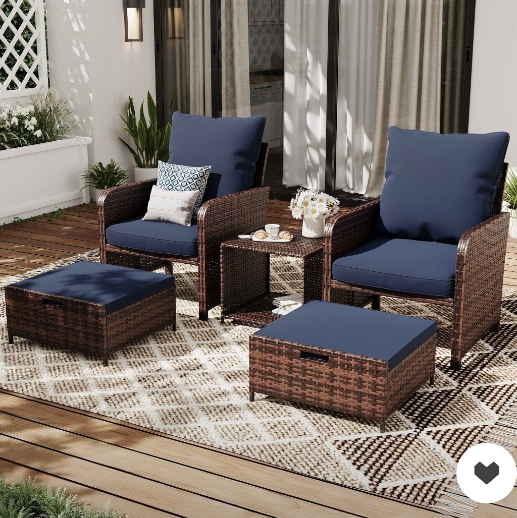 Wicker patio furniture on sale with stow away ottoman. Set of two. 

#LTKHome #LTKSeasonal #LTKSaleAlert