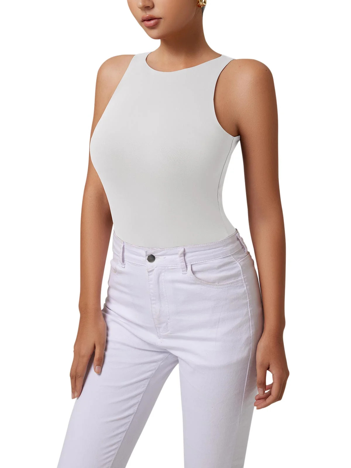 REORIA Tank Bodysuit for Women Halter Neck Sleeveless Ribbed Bodysuit Basic Tank Tops | Walmart (US)