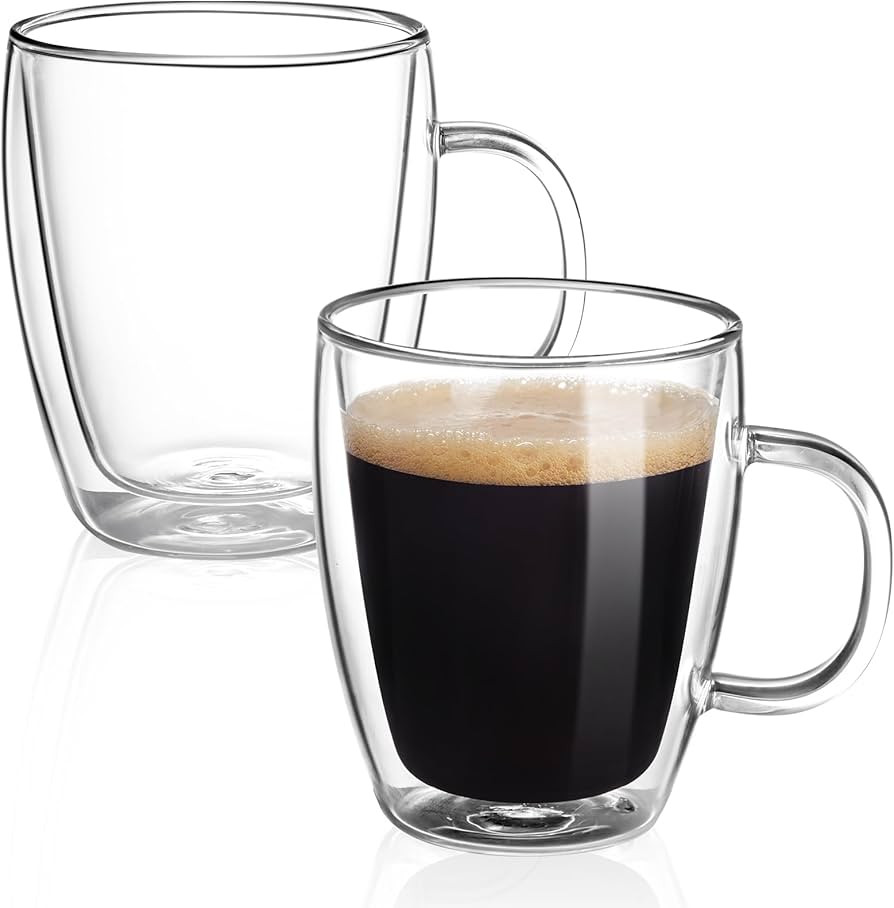 YUNCANG Double Wall Glass Coffee Mugs,(Set of 2) 12 Ounces Glass Clear Coffee Cups - Insulated Gl... | Amazon (US)