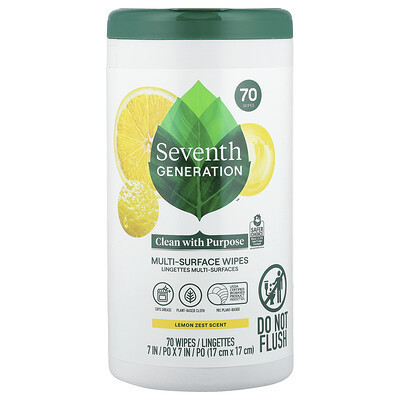 Seventh Generation, Multi-Surface Wipes, Lemon Zest, 70 Wipes | iHerb