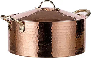 DEMMEX 1.2MM Thick Hammered Copper Soup Pot Casserole Pan Dish Dutch Oven, 4 Quarts (9" x 4") | Amazon (US)
