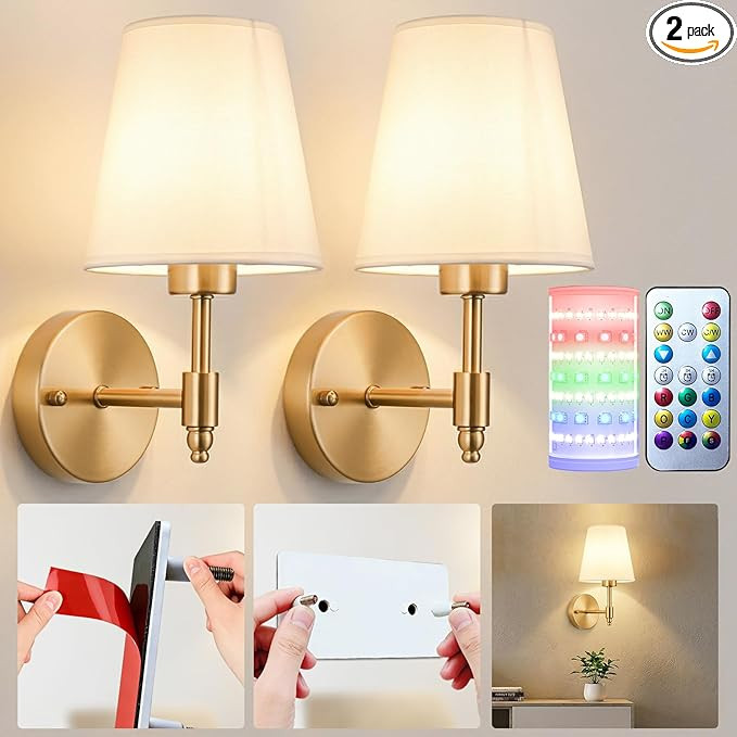 Battery Operated Wall Sconces Set of Two, Wireless Battery Wall Light with 10000mAh RGB Dimmable ... | Amazon (US)