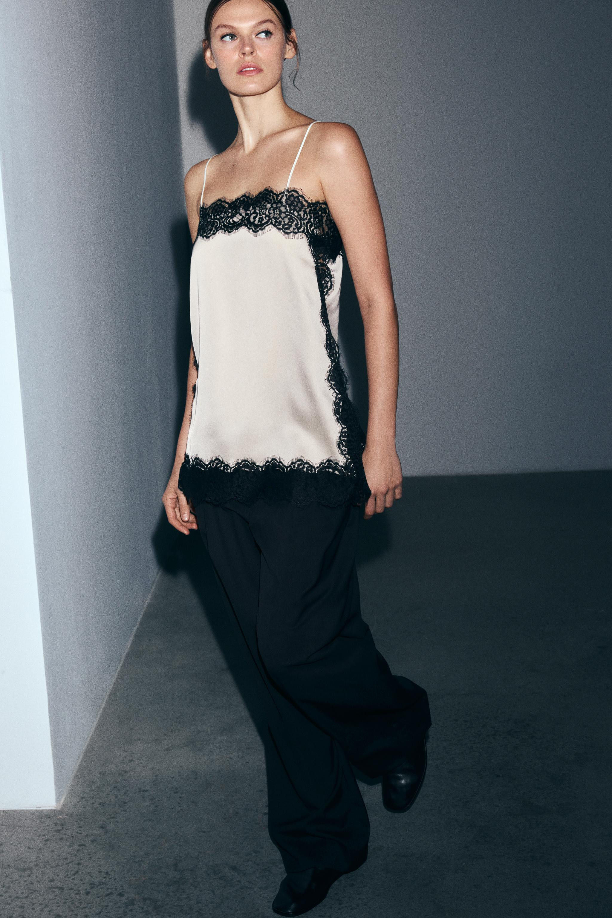 ZW COLLECTION SATIN LACE TOP | Zara UK