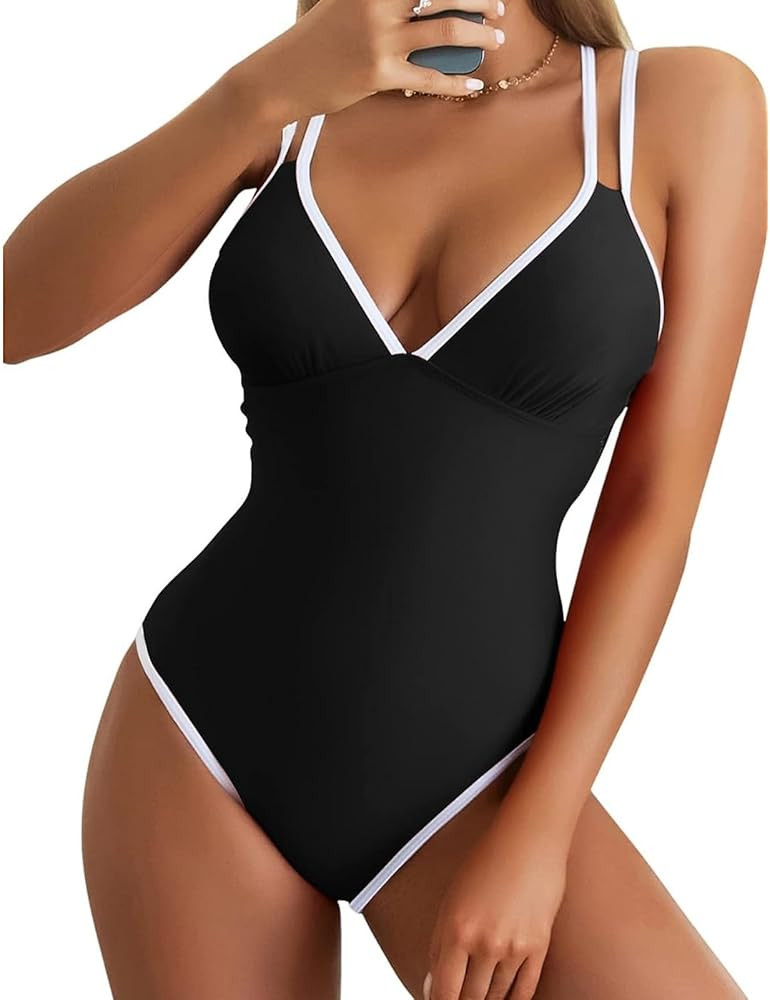 HDLTE Women's One Piece Swimsuit Tommy Control Bathing Suit Adjustable Strap Swimsuits High Cut S... | Amazon (US)