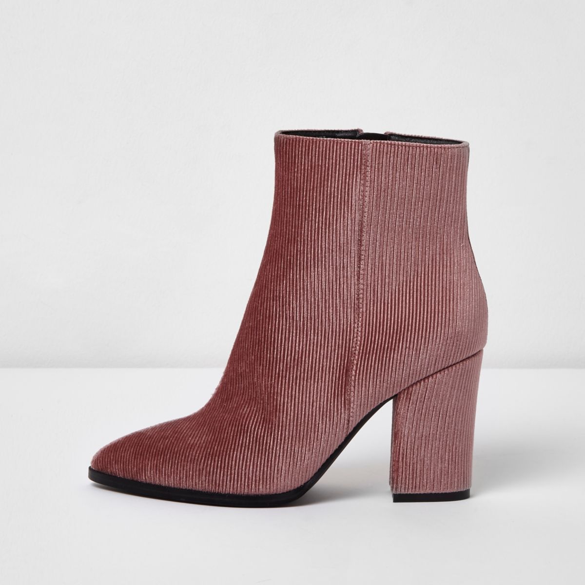 River Island Womens Pink corduroy block heel pointed ankle boots | River Island (UK & IE)