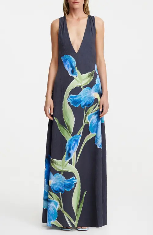 Significant Other Merida Floral Print Plunge Neck Gown in Midnight Bouquet at Nordstrom, Size 6 Us | Nordstrom