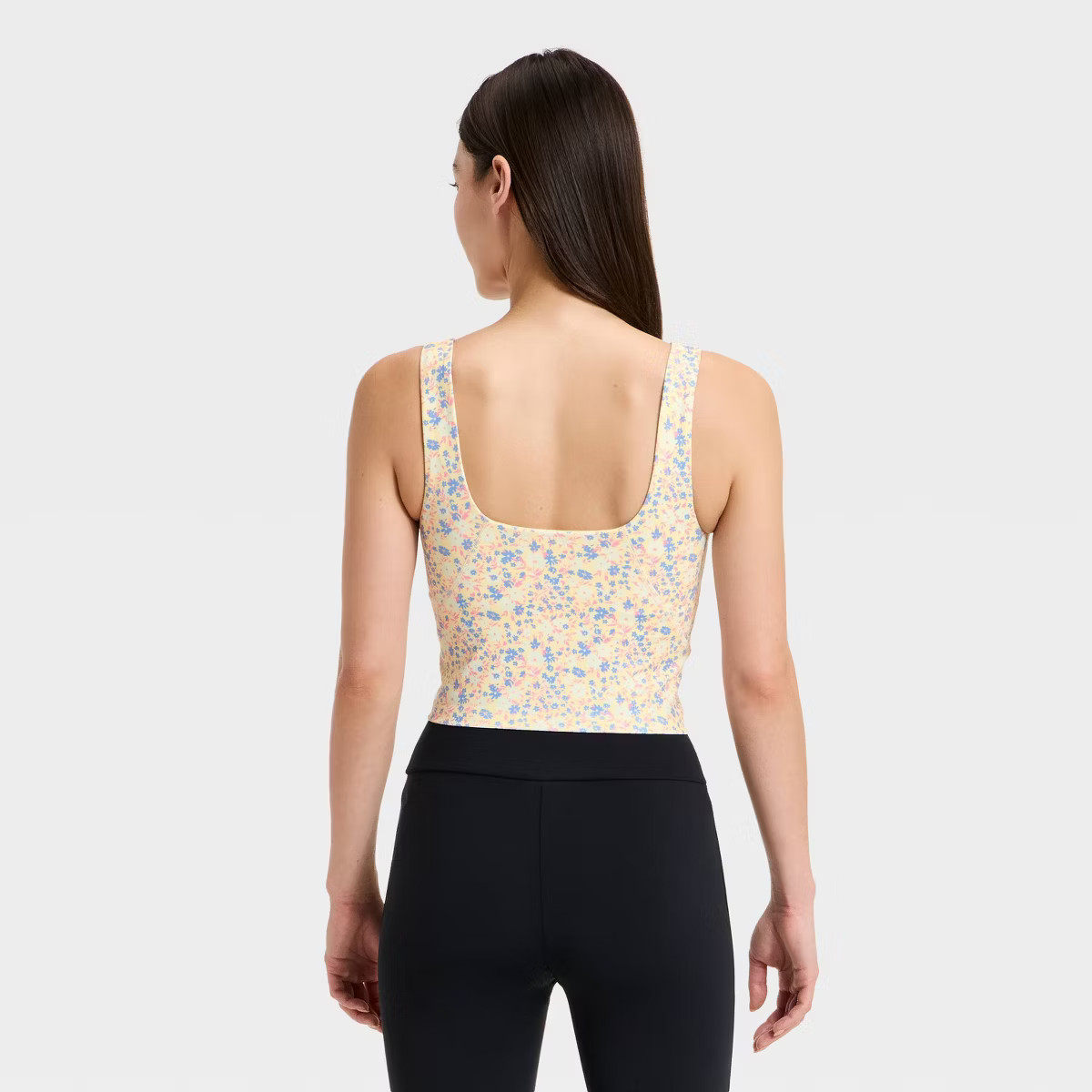 Women's Super Flex Square Neck Ultra Cropped Tank Top - All In Motion™ Yellow Floral Print M | Target