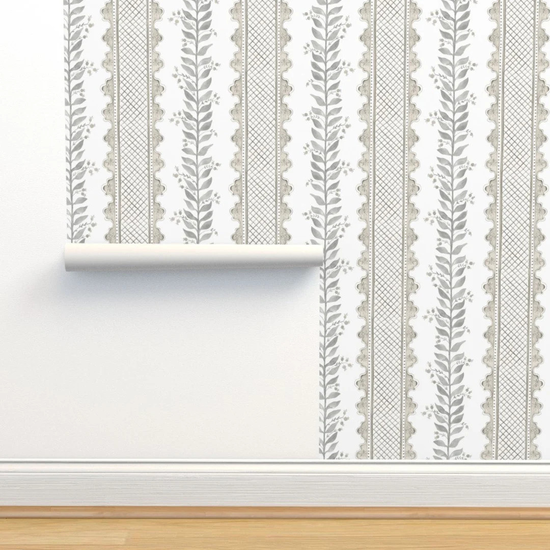 Boho Granny Non-pasted Wallpaper Boho White Floral by Danika_herrick Chic White Beige Kitsch Wall... | Etsy (US)