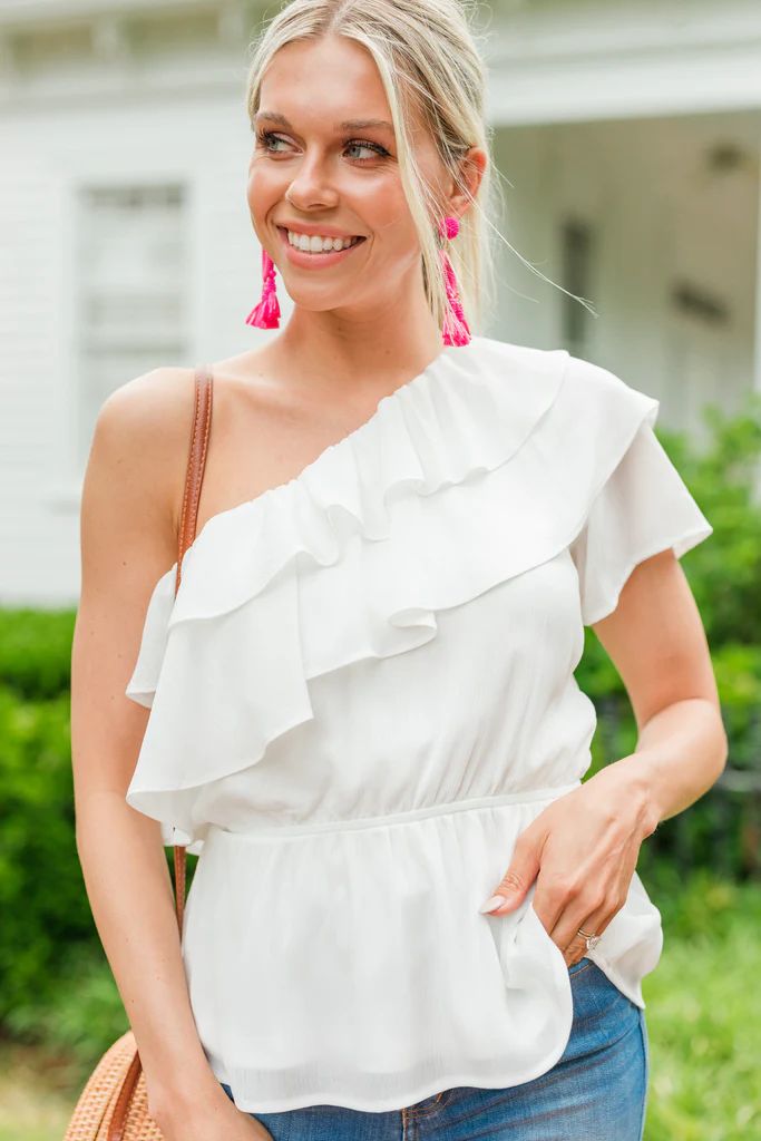 Let's Get Together Off White Ruffled One Shoulder Top | The Mint Julep Boutique