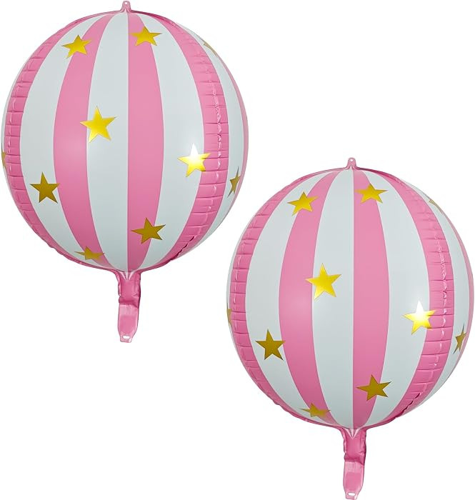 4D Round Pink Star Foil Balloons 2 Pcs 22 Inch, Durable, Great for Party Backdrops, Baby Showers,... | Amazon (US)