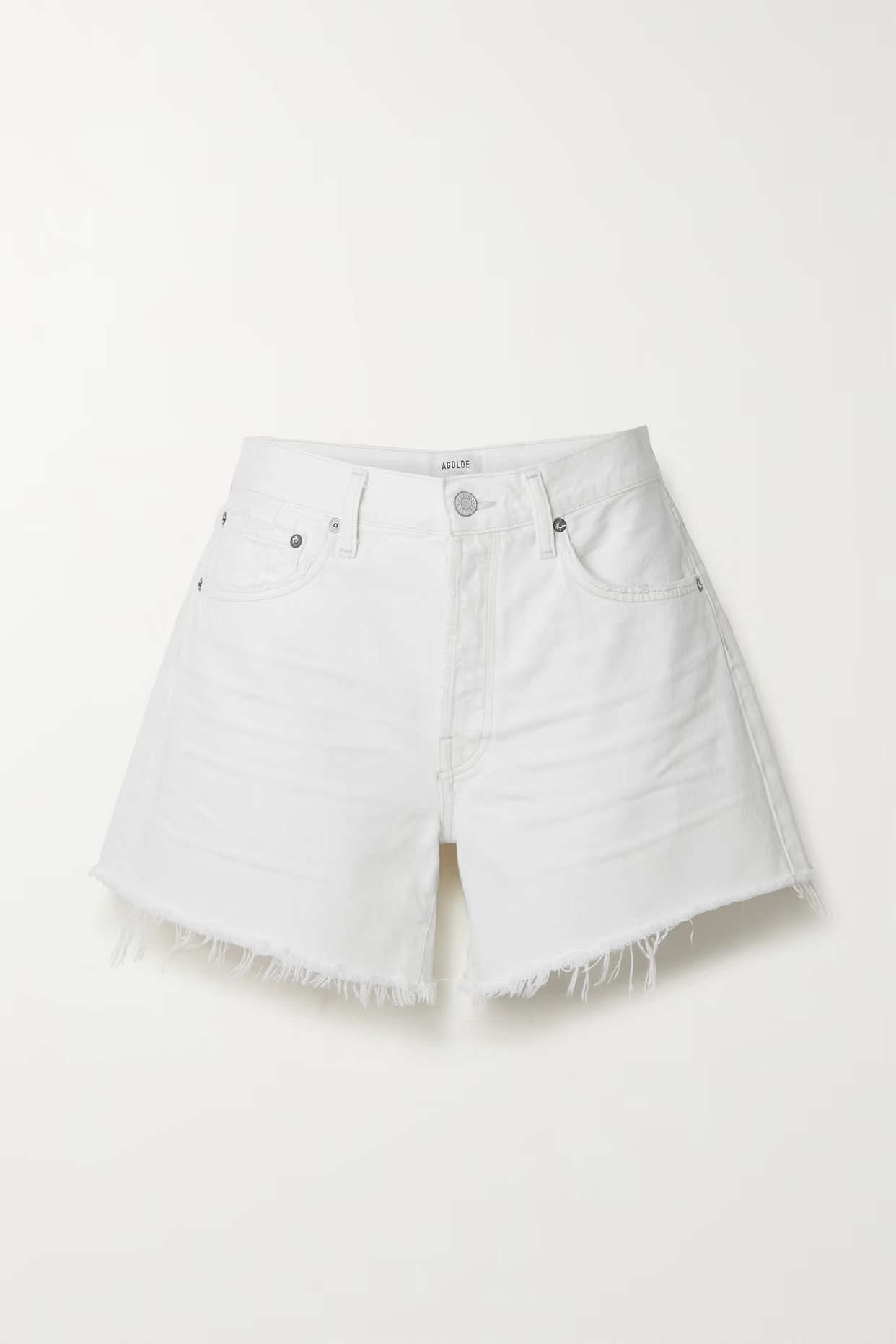 AGOLDE - Parker Long Distressed Denim Shorts - White | NET-A-PORTER (US)
