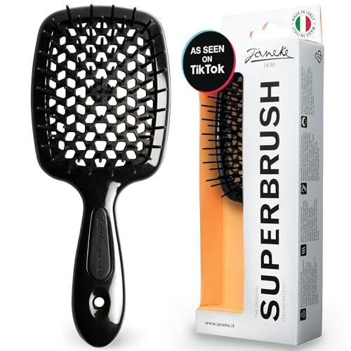 Janeke Superbrush Detangling Brush for Soft Smoothing Hair Brushing with Anti-Static Bristles - Vented Wet Hair Brush for Blow Drying Use - Perfect for Curly, Thick, Wavy, Fine Hair Types (Black) | Amazon (US)