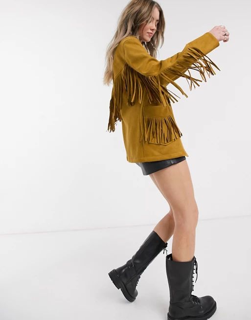 Bershka fringed jacket in tan | ASOS (Global)