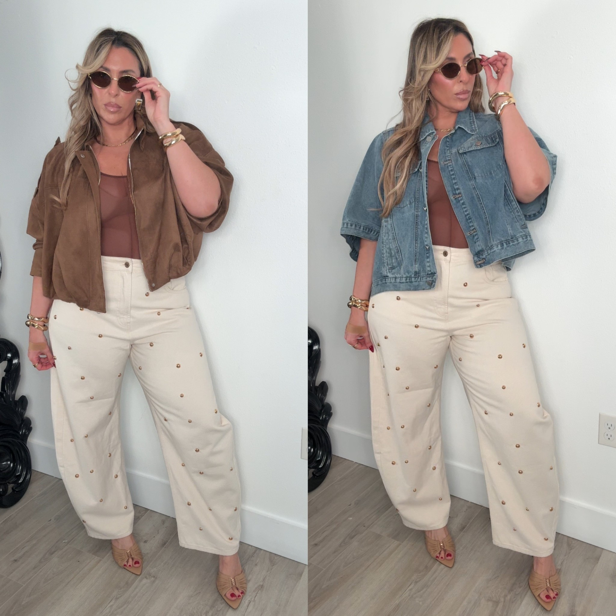 Elevated Midsize Casual brown blazer 

Jackets size L (size down and it will be oversized) 

Brown Mesh top size L (super stretchy) 

Jeans size 12 no stretch but a nice fit (loose barrel leg & high waist fitted through hips/waist)

also linked my fav wide leg jeans from abercrombie size 31L (stretchy and so comfortable) 

accessories & heels linked 



#LTKStyleTip #LTKShoeCrush #LTKMidsize