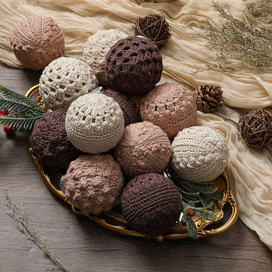 Syhood 12 Pcs Farmhouse Crochet Christmas Ornaments 4 Styles 3.15" Handmade Vintage Rustic Croche... | Amazon (US)