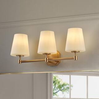 24.41 in. Modern 3-Light Gold Bathroom Vanity Light Over Mirror Wall Sconce with Frosted Glass Shades | The Home Depot