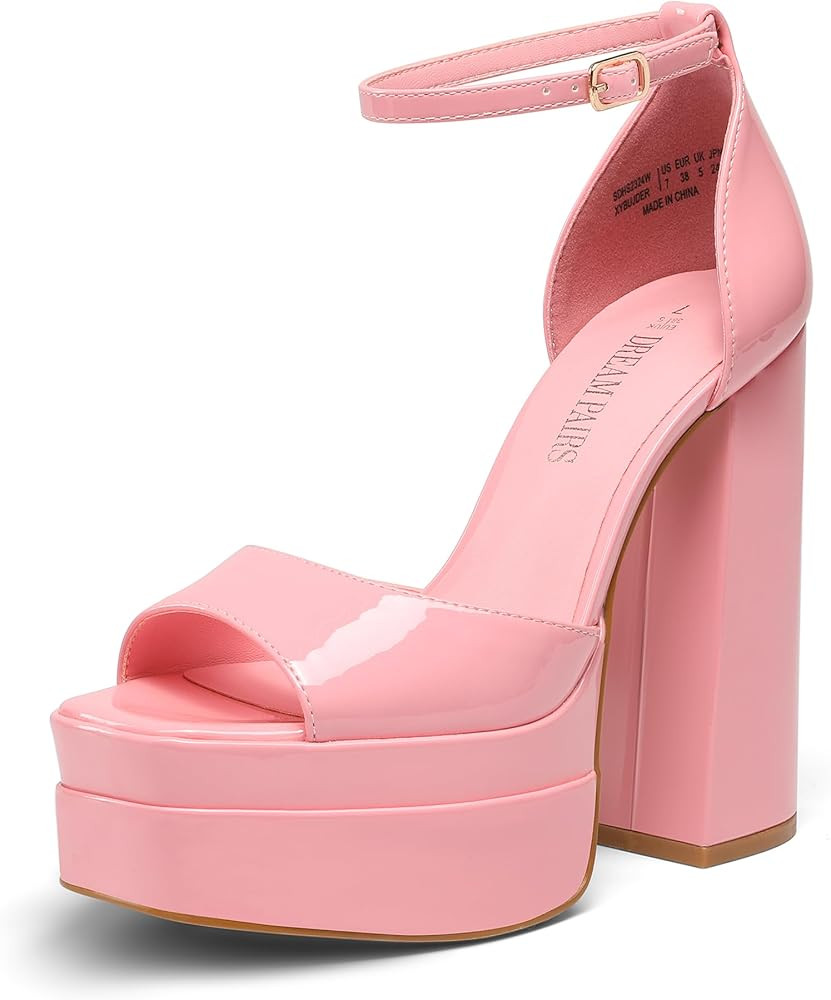 DREAM PAIRS High Heels Chunky Block Platform Heels for Women Ankle Strap Sexy Open Square Toe Hee... | Amazon (US)