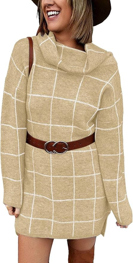 Utyful Women's Loose Turtleneck Long Pullover Sweater Dress Tunic Top | Amazon (US)