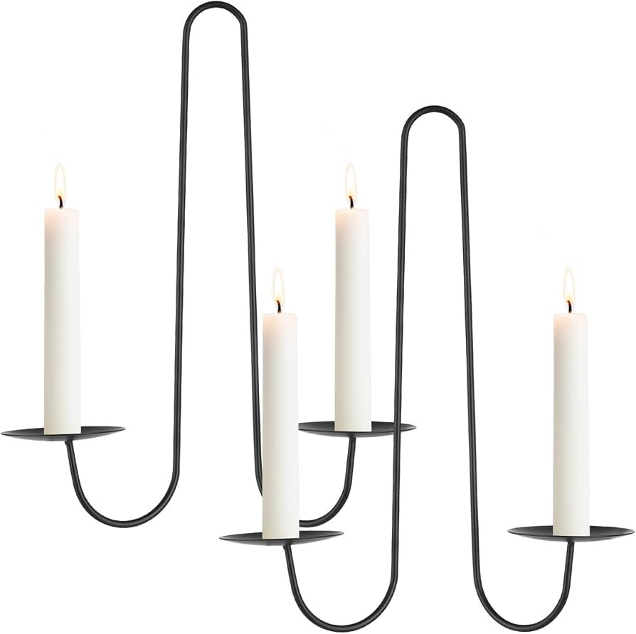 2 Pcs Wall Candle Sconce Holders, Double Armed Wall Hanging Candle Holders, Minimalist Black Iron... | Amazon (US)