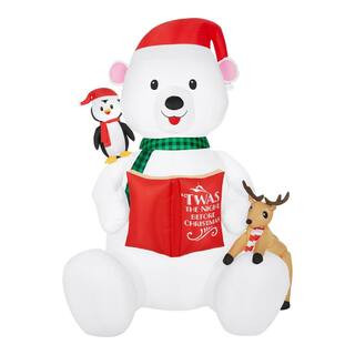 Home Accents Holiday 9 ft. Giant-Sized LED Polar Bear Reading to Friends Christmas Airblown® Inf... | The Home Depot