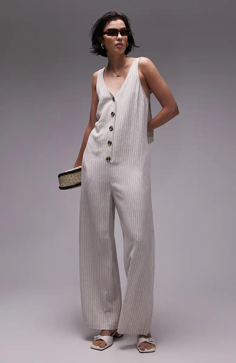 Topshop Pinstripe Tie Strap Wide Leg Jumpsuit | Nordstrom | Nordstrom