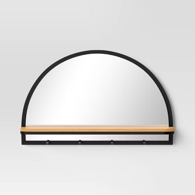 24"x15" Arch Wall Mirror with Shelf and Pegs Brown/Black - Threshold™: Modern Style, Horizontal... | Target