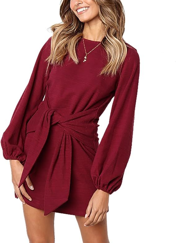 Women's 2019 Casual Short Sleeve Party Bodycon Sheath Belted Dress with Pockets | Amazon (US)