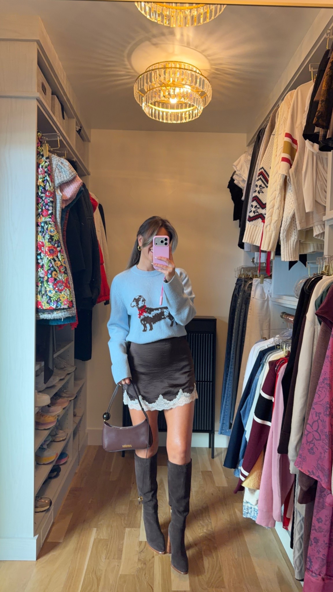 Brown satin lace detail skort paired with blue dog sweater and boots 

Electric picks code: Emerson20

Wearing xs skirt small top 

Workwear
Casual
Everyday
Date night
Skort
Boots 

#LTKSeasonal #LTKootd #LTKgrwm