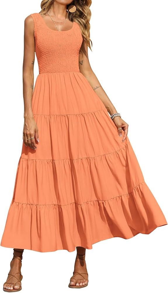 PRETTYGARDEN Women's 2026 Casual Loose Plain Maxi Sundress Smocked Tank Dress Sleeveless Summer B... | Amazon (US)