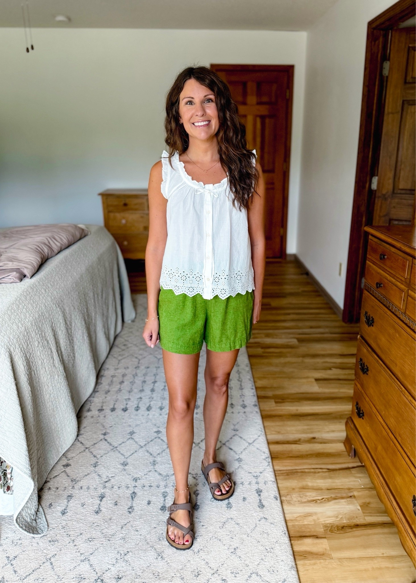 Xs in my top (selling out—linked similar too!) and xs in my linen blend shorts. My sandals are size 36.

#LTKPetite #LTKgrwm #LTKootd
