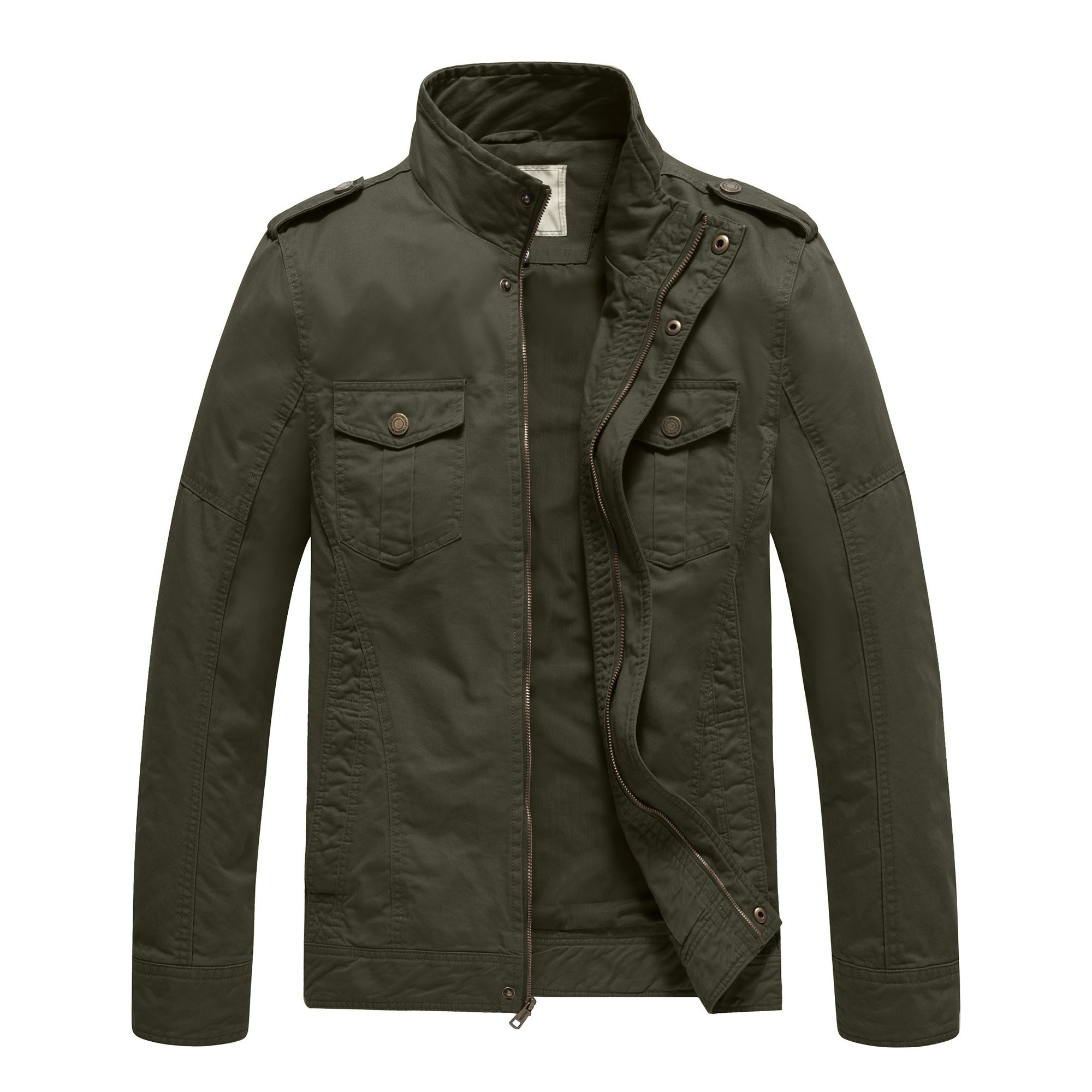 WenVen Men's Fall Lightweight Cotton Military Jacket Long Sleeve Utility Work Jacket (Army Green,... | Walmart (US)