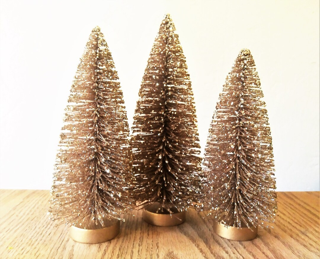 Larger Gold Glittered Bottle Brush Trees - 3 Sizes - SOLD SEPARATELY - Christmas Tree - Christmas... | Etsy (US)