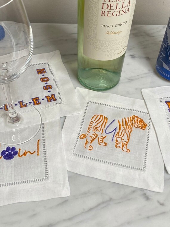 Clemson Cocktail Napkins  Embroidered Cocktail Napkins  - Etsy | Etsy (US)