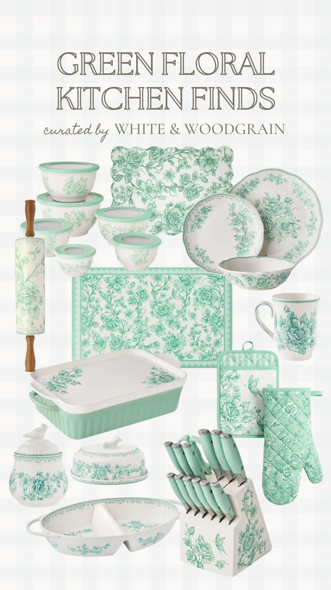 We've been shopping for the cottage kitchen lately, and these vintage green floral kitchen finds caught my eye at Walmart. Can you believe these are all Walmart finds? They're from the Pioneer Woman line, and I love every piece from this collection! The green floral design is so pretty! Very vintage looking. And they're also the perfect color to go with all the minty / jadeite green colors in our vintage cottage kitchen! We bought the dish drying mats, the oven mits, the placemats, the anti-fatigue mat so far. But those mixing bowls are calling to me... 

 #LTKHome