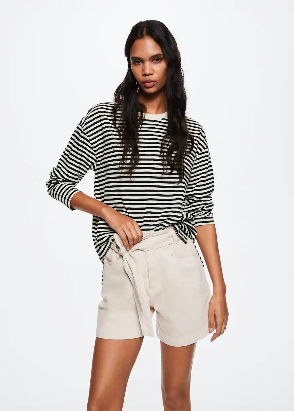 Striped long sleeves t-shirt -  Women | Mango USA | MANGO (US)