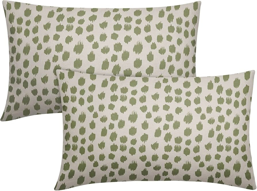 Sage Green Cream Pillow Covers 12x20 Set of 2 Boho Design Polka Dot Throw Pillows Modern Brush St... | Amazon (US)